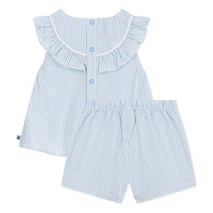 Petit Bateau - Seersucker organik pamuk bluz ve şort seti | Beyaz