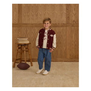 Rylee + Cru - Kadife Varsity Bomber Ceket | Bordo