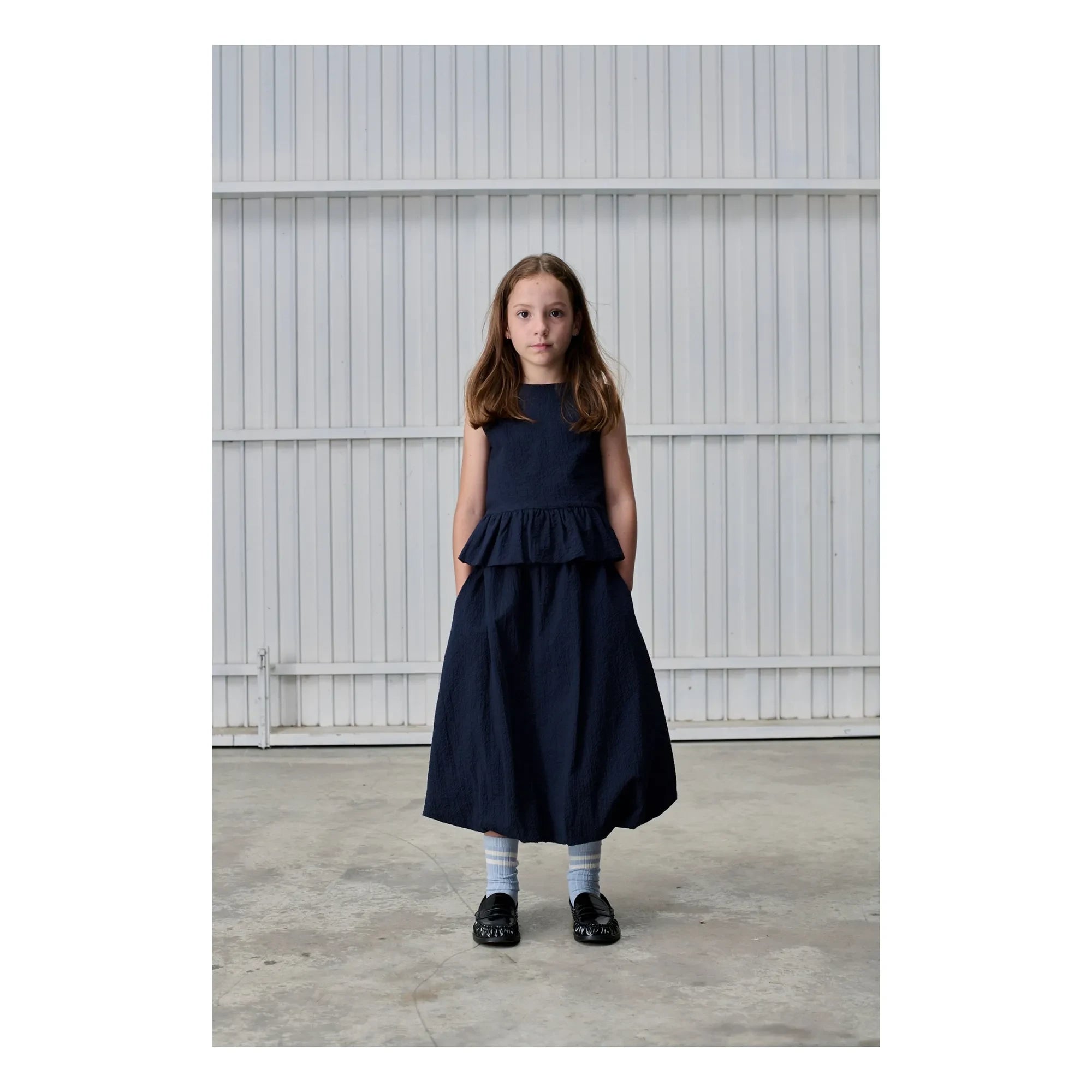 Tangerine - Sleeveless Ruffled Top | Dark Blue