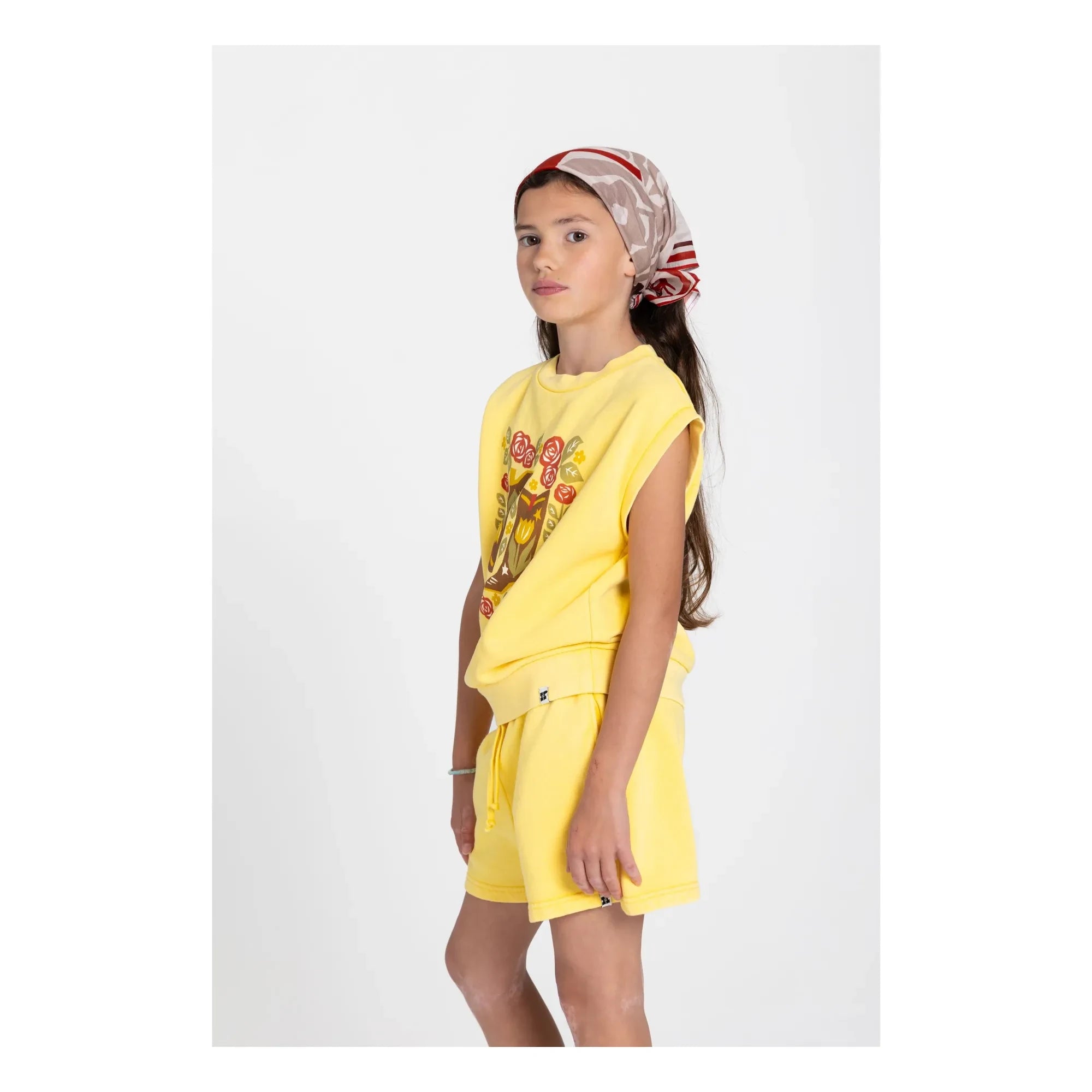 Hundred Pieces - Inaya Floral Pattern Organic Cotton Sleeveless Sweatshirt | Pale Yellow