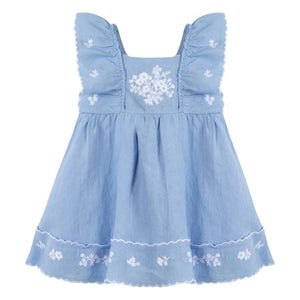Tartine et Chocolat - Embroidered Festoon Dress | Azure Blue