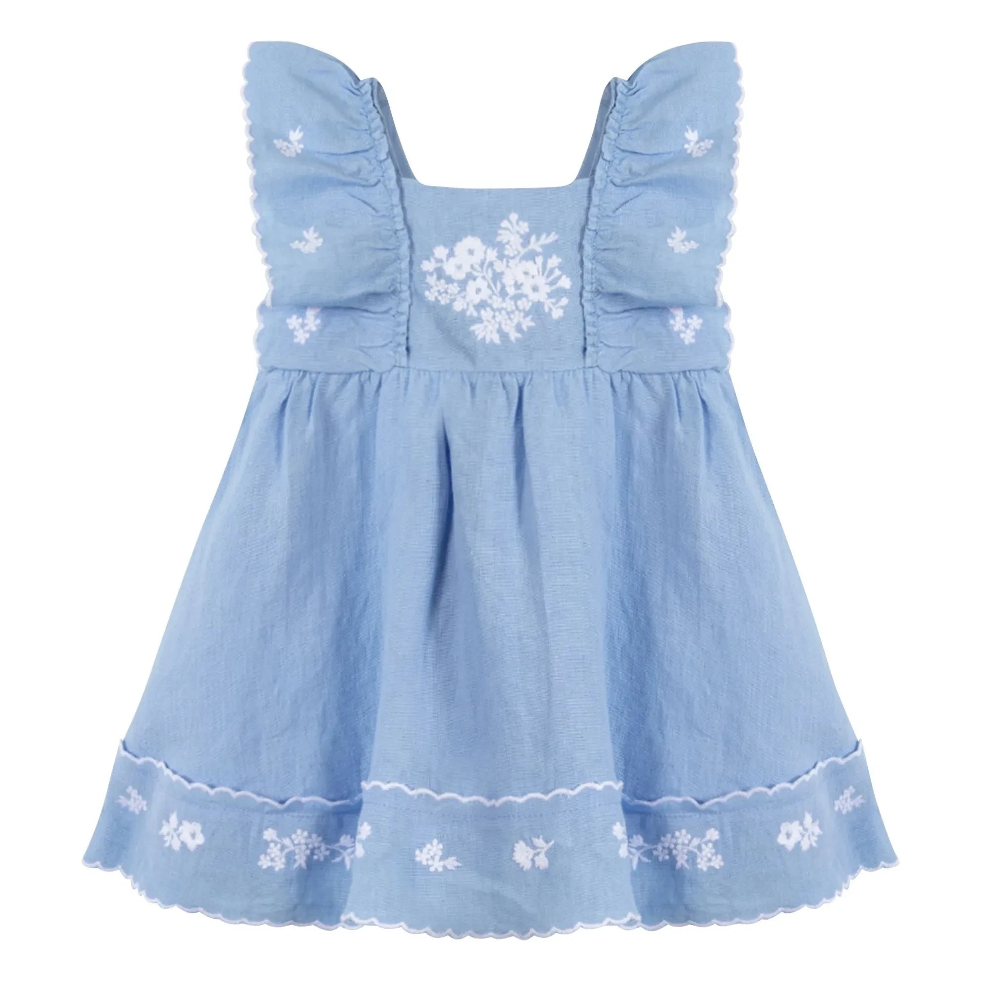 Tartine et Chocolat - Embroidered Festoon Dress | Azure Blue