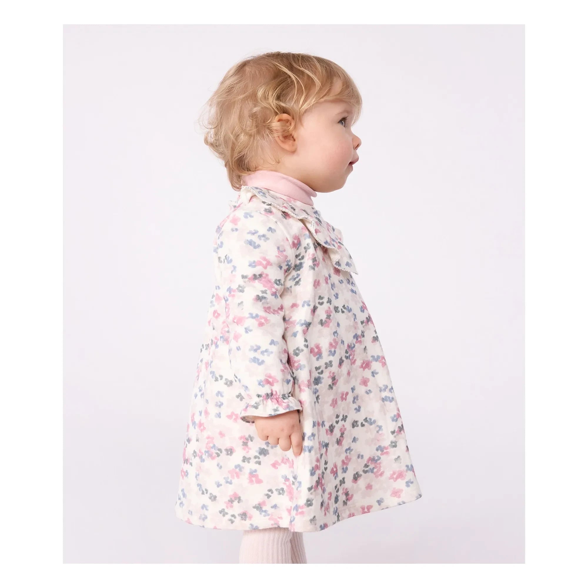 Petit Bateau - Neckholderkleid aus Bio-Baumwolle mit Blumenmuster | Ecru