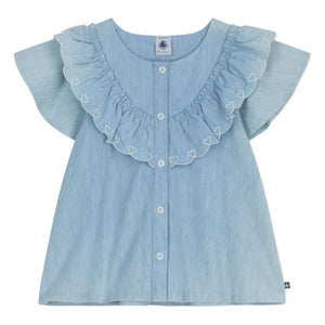 Petit Bateau - Büzgülü Bluz Chambray Organik Pamuk | Açık Mavi