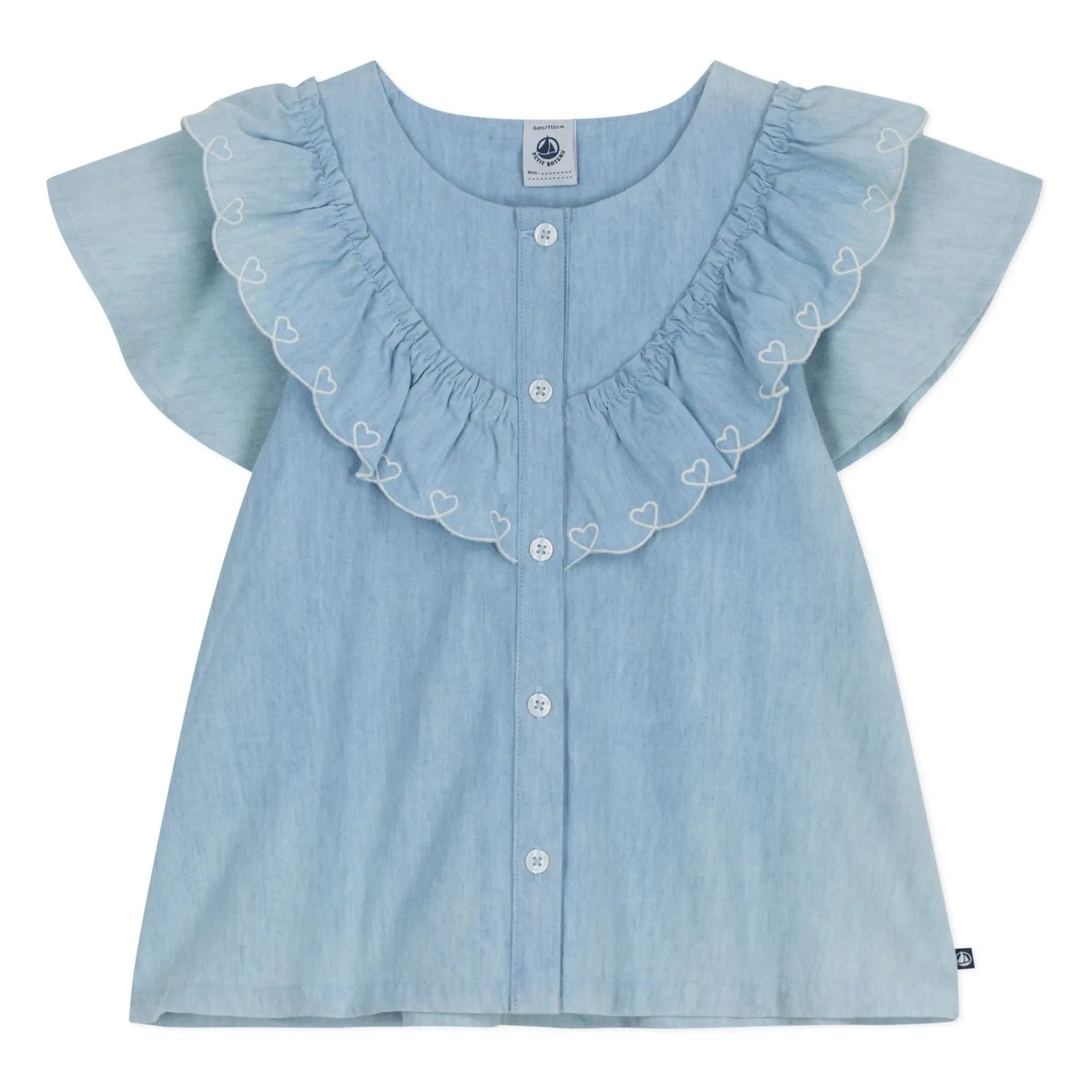 Petit Bateau - Büzgülü Bluz Chambray Organik Pamuk | Açık Mavi