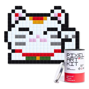 Pixel Corner - Pixel Art Kiti - Şanslı Kedi | Beyaz