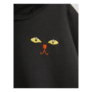 Mini Rodini - Schwarzer Kapuzenpullover mit Katzenmotiv aus Bio-Baumwolle