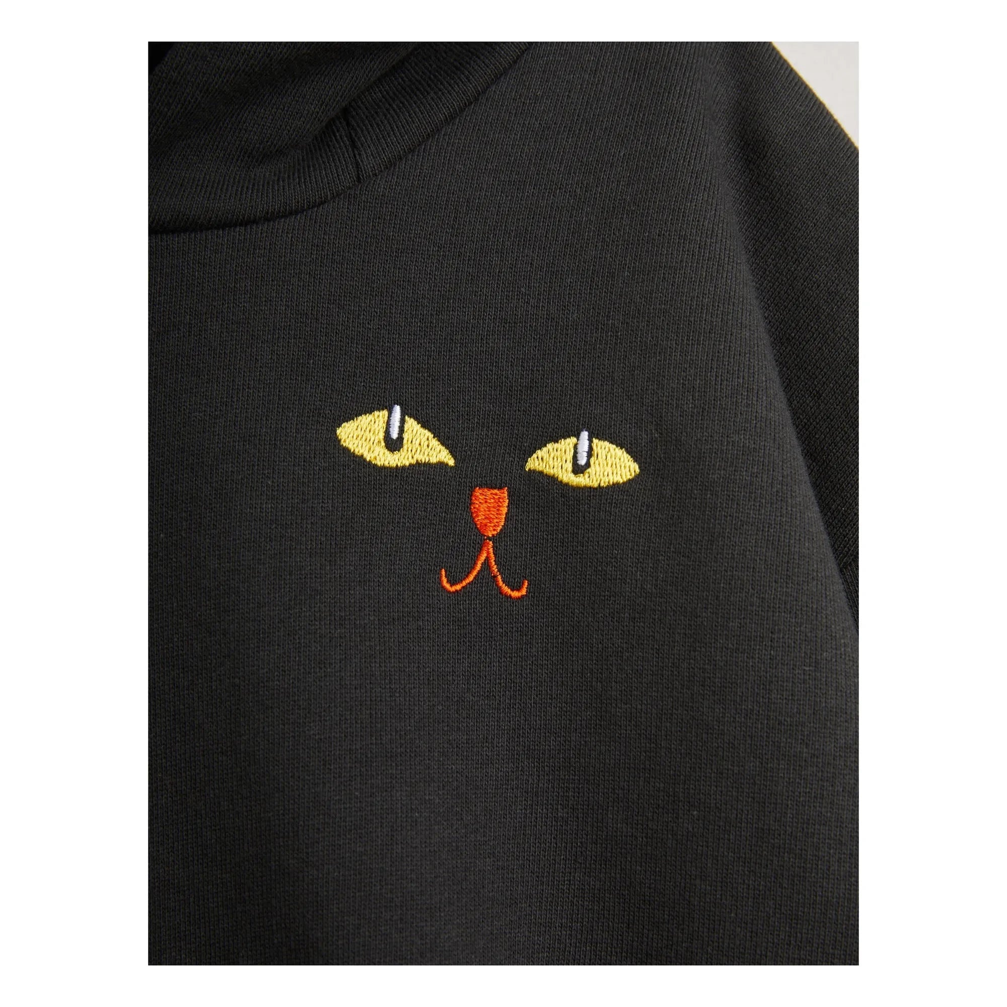 Mini Rodini - Schwarzer Kapuzenpullover mit Katzenmotiv aus Bio-Baumwolle