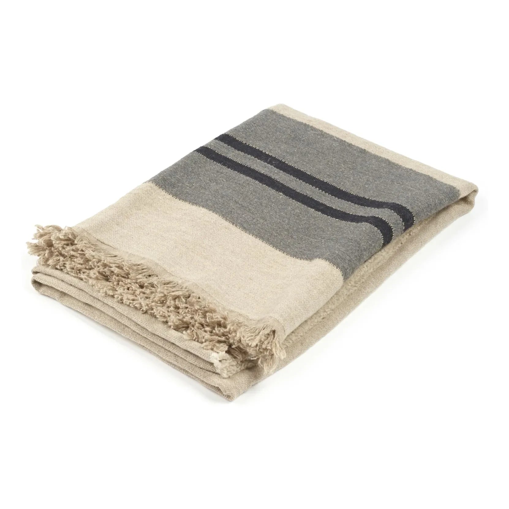 Libeco - Black House Stripe Leinenplaid | Anthrazit