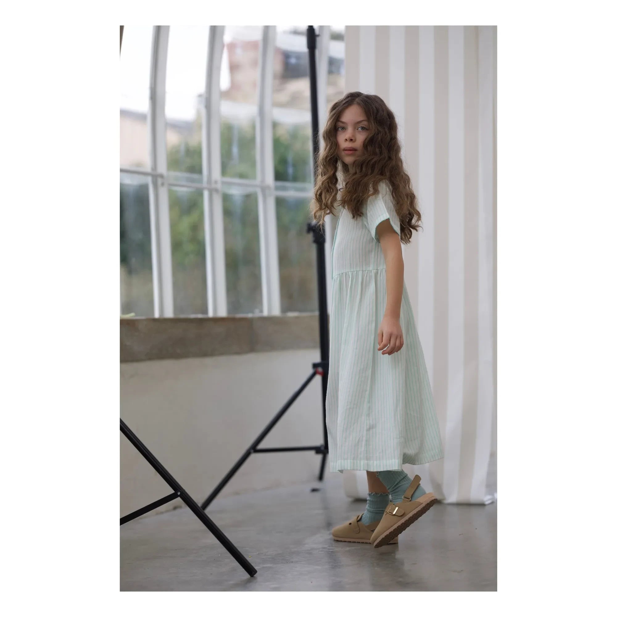 Lililotte - Gestreiftes rosa Midikleid Bio-Baumwolle | Mintgrün