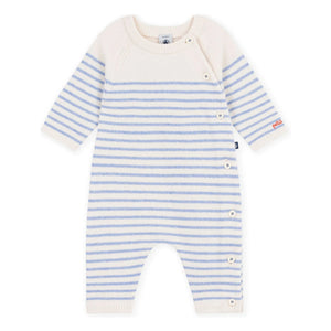 Petit Bateau - Çizgili Yün Tulum | Ecru