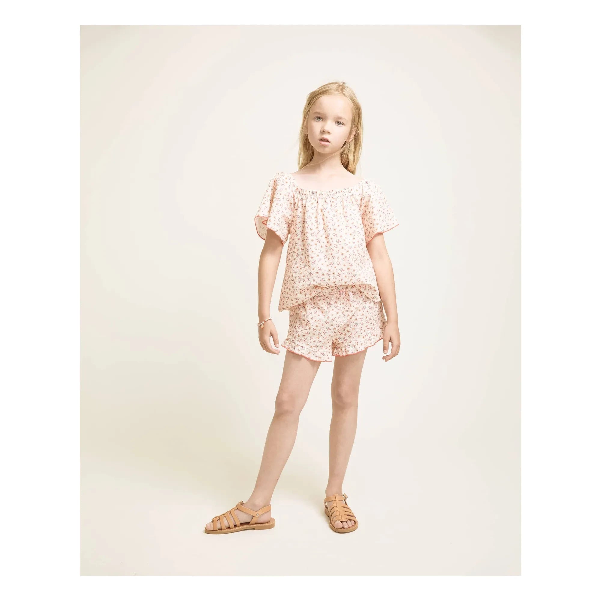 Búho - Checkered Floral Shorts | Peach