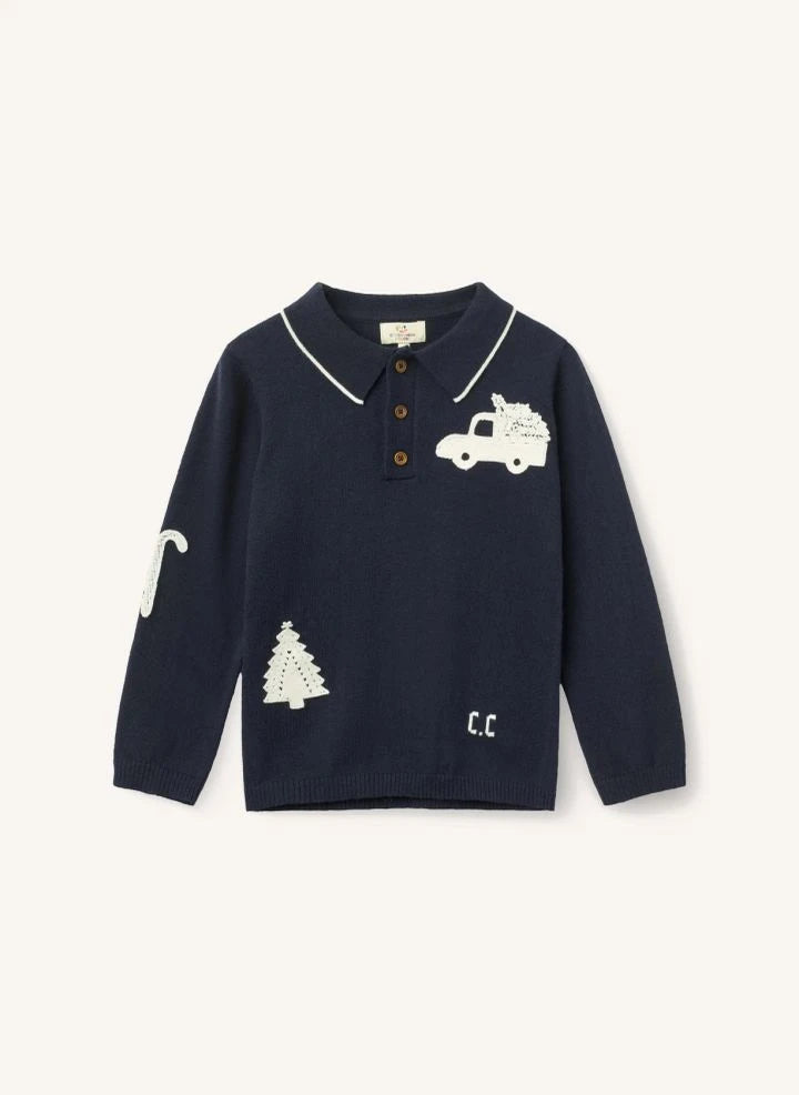 Copenhagen Colors - Örgü Yamalarla Polo Yaka Tişört | Lacivert