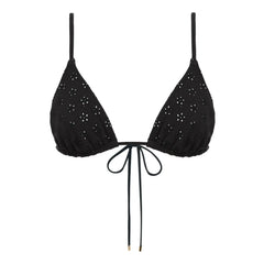Peony – besticktes Tanga-Bikinioberteil | Schwarz