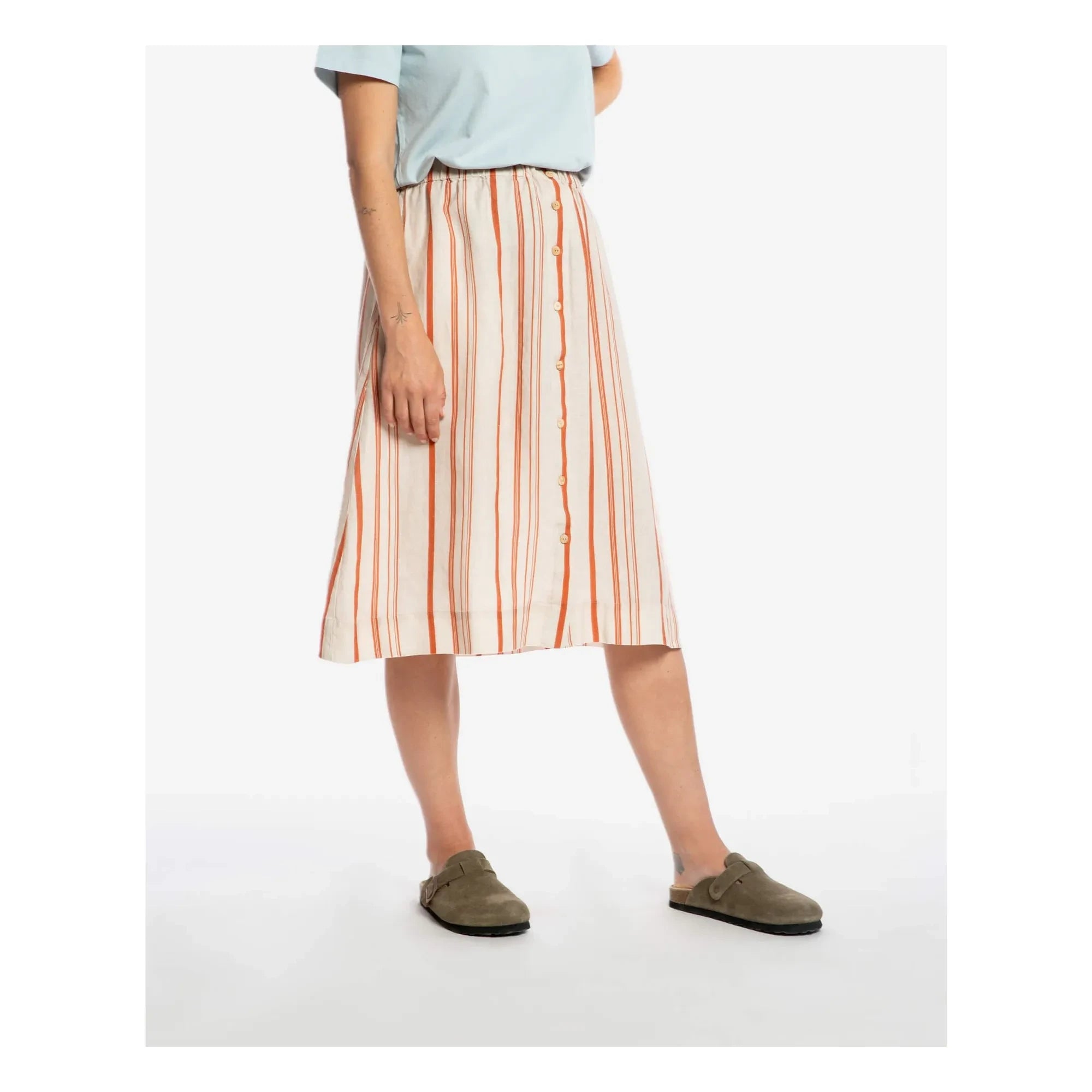 Matona - Striped Linen Midi Skirt | Off-White
