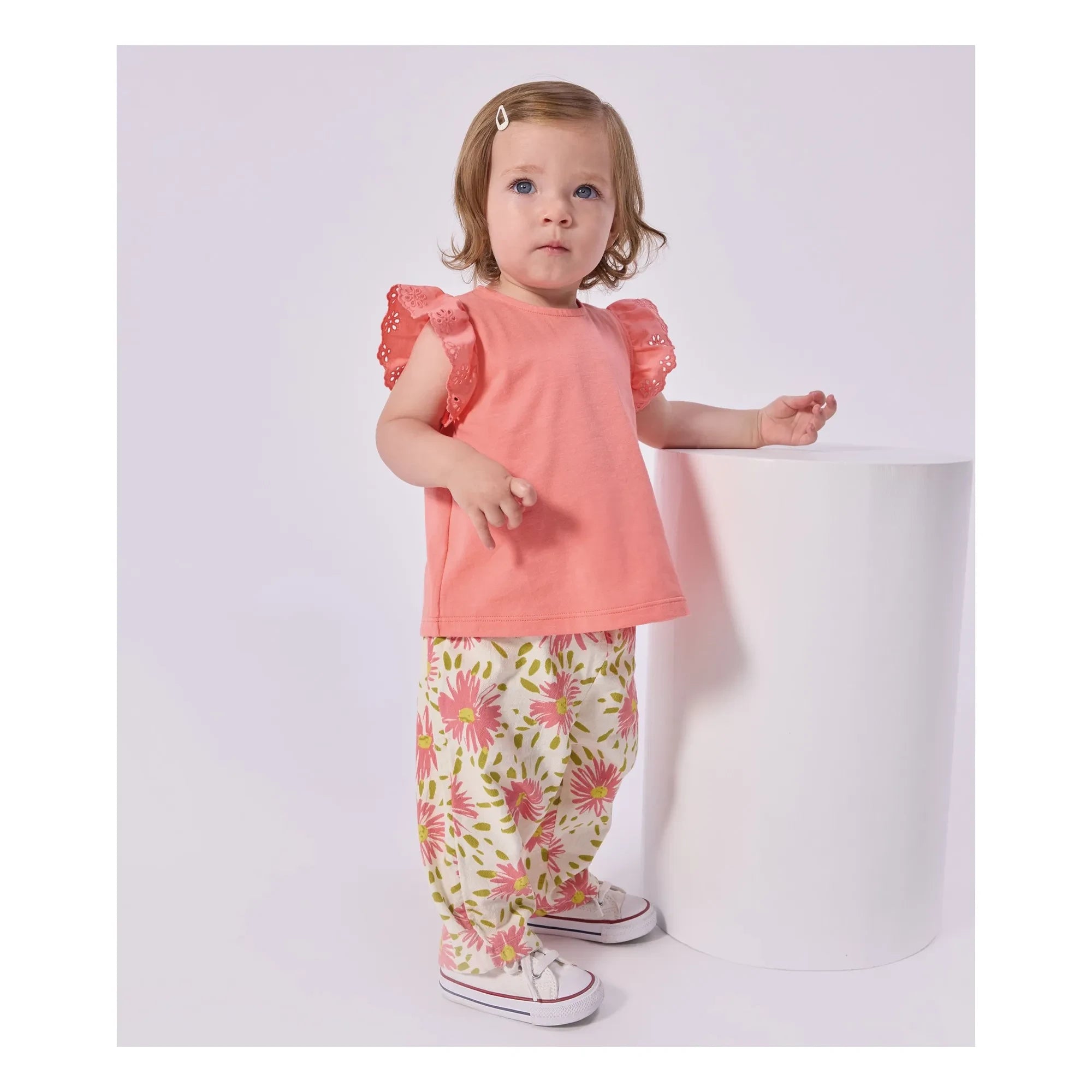 Petit Bateau - Organik Pamuklu Bébé Flower Pantolon | Beyaz