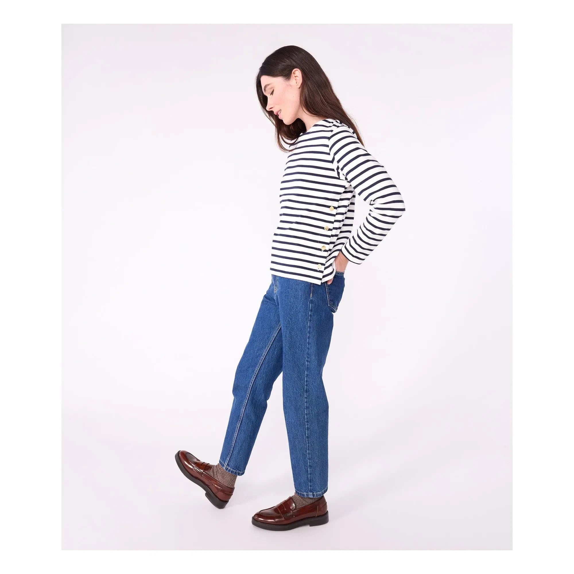 Petit Bateau - Organik Pamuklu Kayık Yaka Marinière | Beyaz