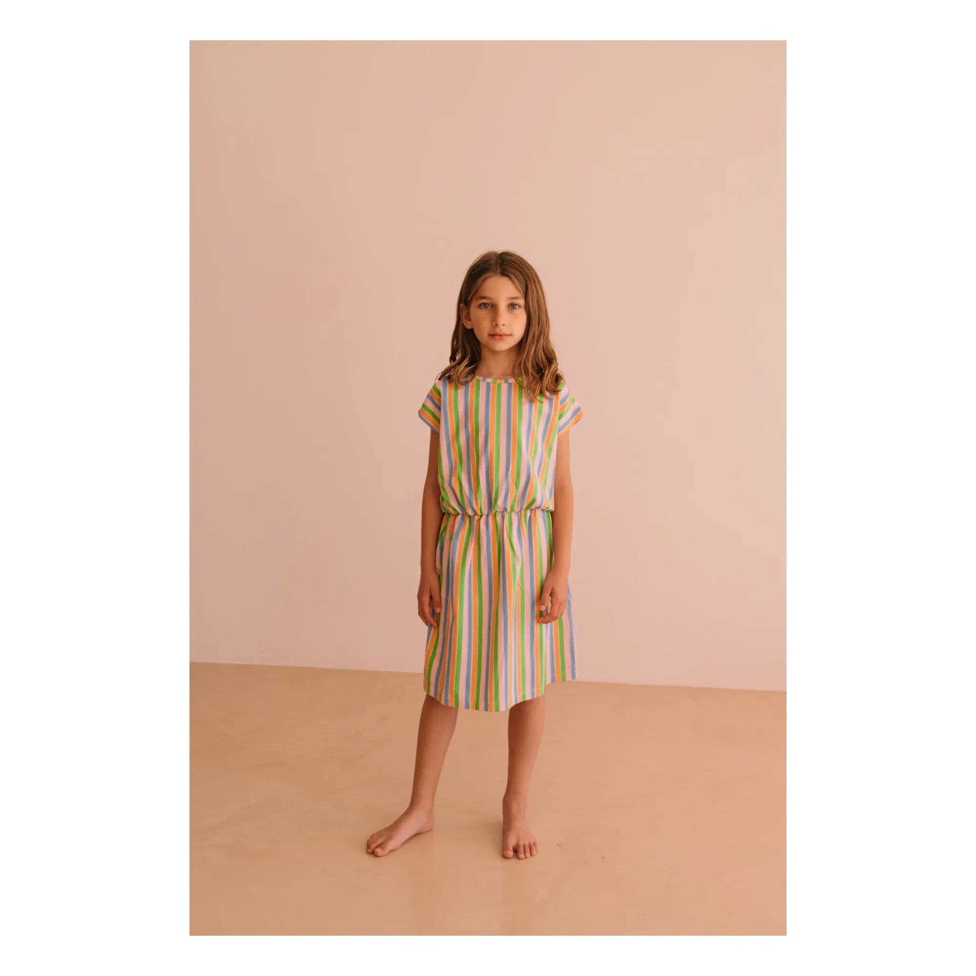 We Are Kids - Suzy Gestreiftes Kleid aus Bio-Baumwolle | Hellrosa