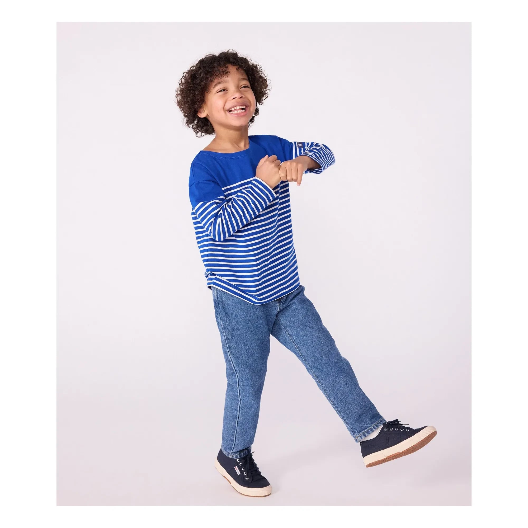 Petit Bateau - Logo Long-Sleeve Marinière T-Shirt Organic Cotton | Blue