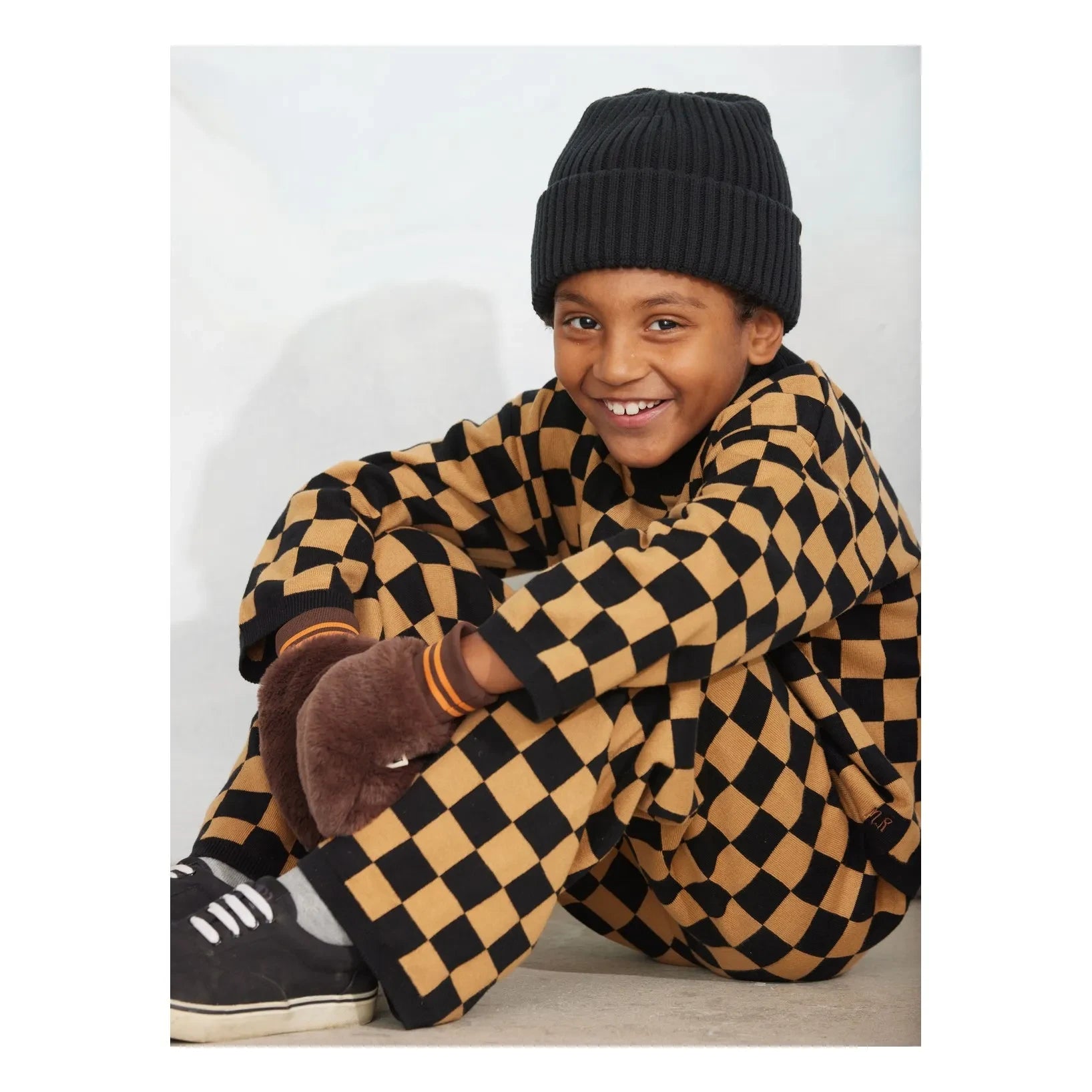 Mini Rodini - Damier-Hose aus Bio-Baumwoll-Mesh | Braun
