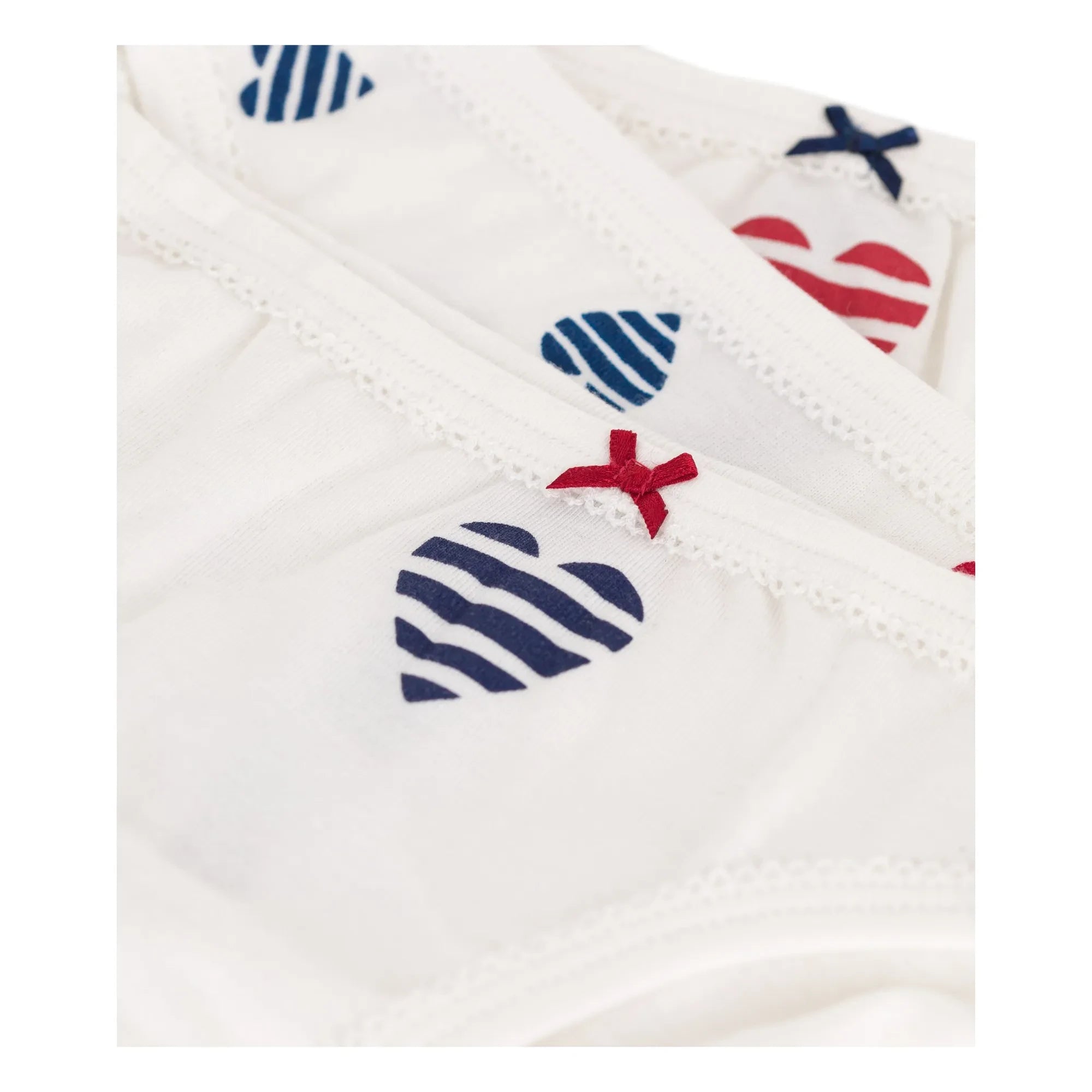 Petit Bateau - 3'lü Çizgili Kalpli Organik Pamuk Külot Seti | Ecru