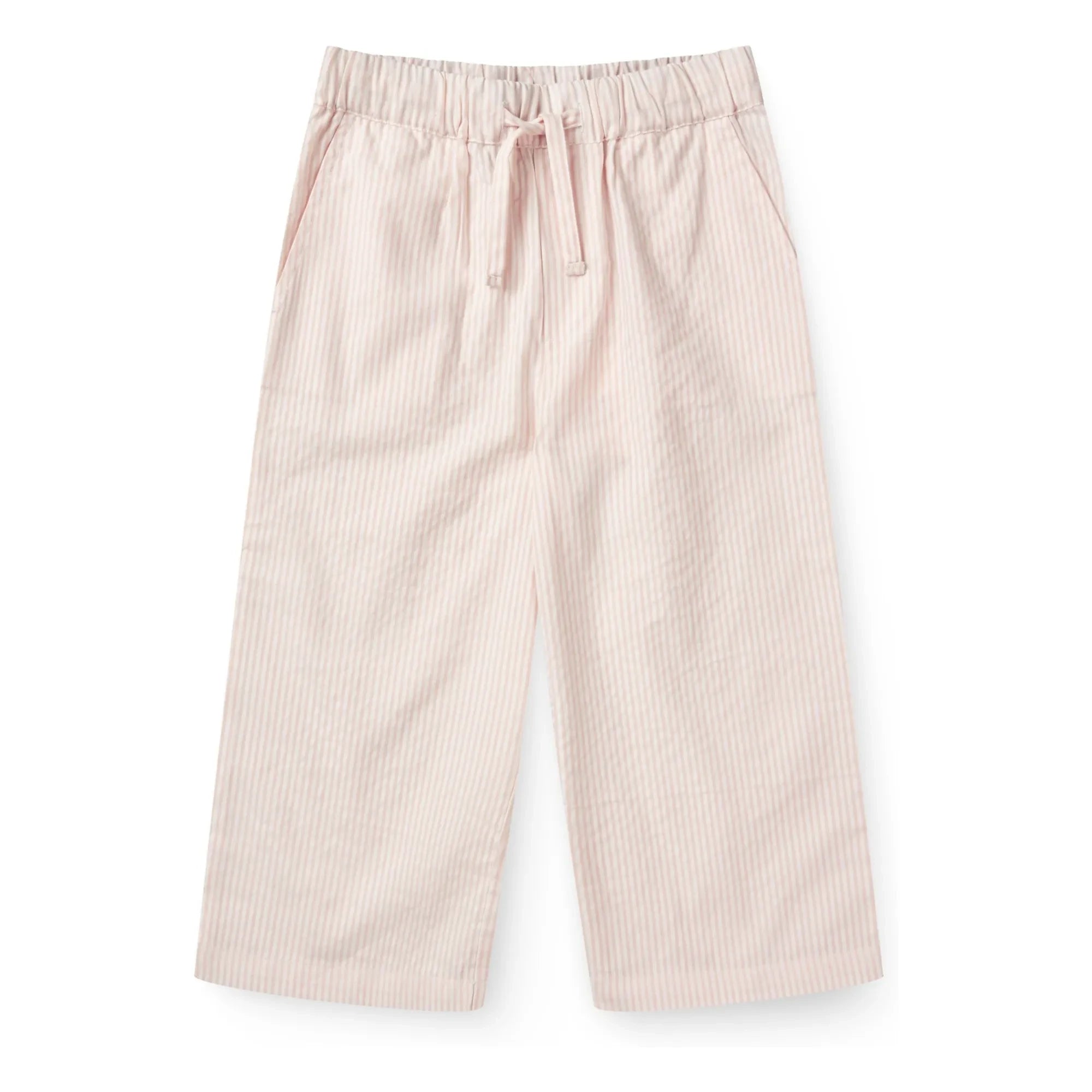Copenhagen Colors - Organic Cotton Seersucker Striped Lace-Up Trousers | Pale Pink