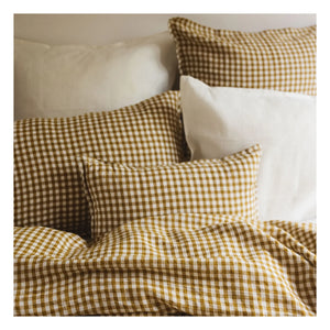 Gabrielle Paris - Gingham Washed Linen Pillowcase | Yellow Curry Color