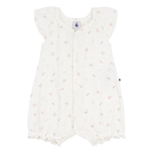 Petit Bateau - Delikli Çiçek Desenli Tulumlu Pijama | Beyaz