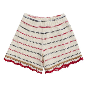 Maison Mangostan - Striped Crochet Shorts | Ecru