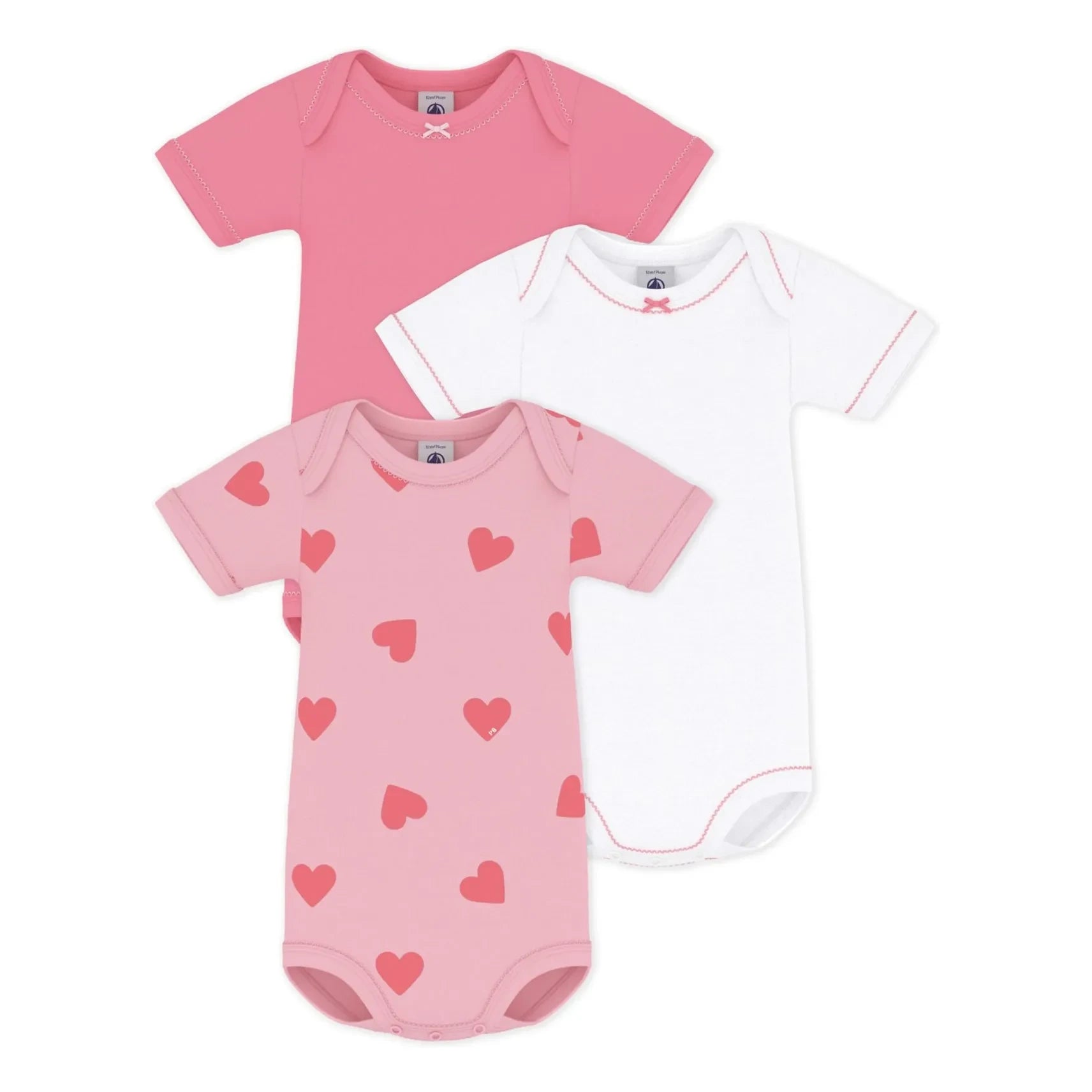 Petit Bateau - 3'lü Organik Pamuk Kalpli Body Seti | Pembe