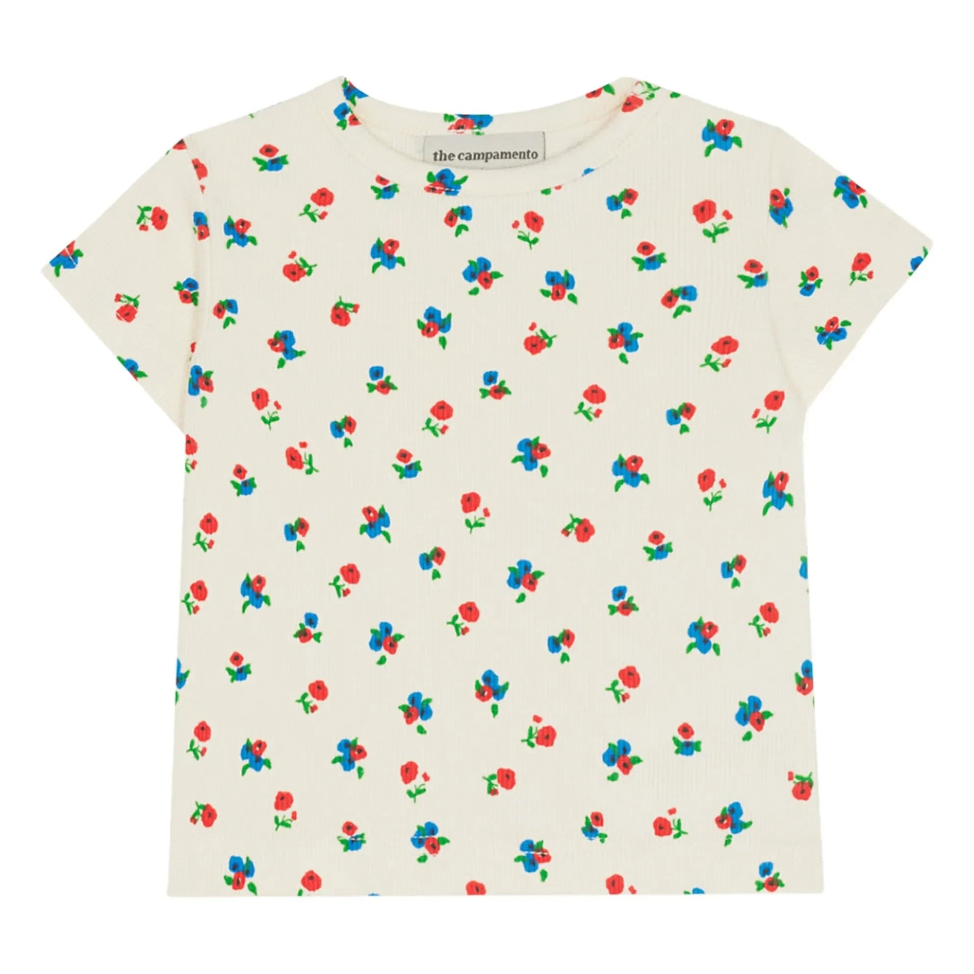 The Campamento - Floral Print Ribbed T-Shirt | Ecru