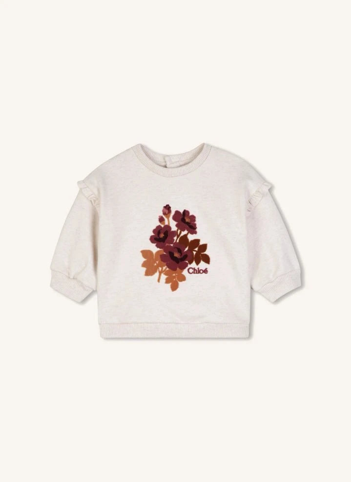 Chloé - Eskitilmiş Çiçekler Organik Pamuk Sweatshirt | Ekru