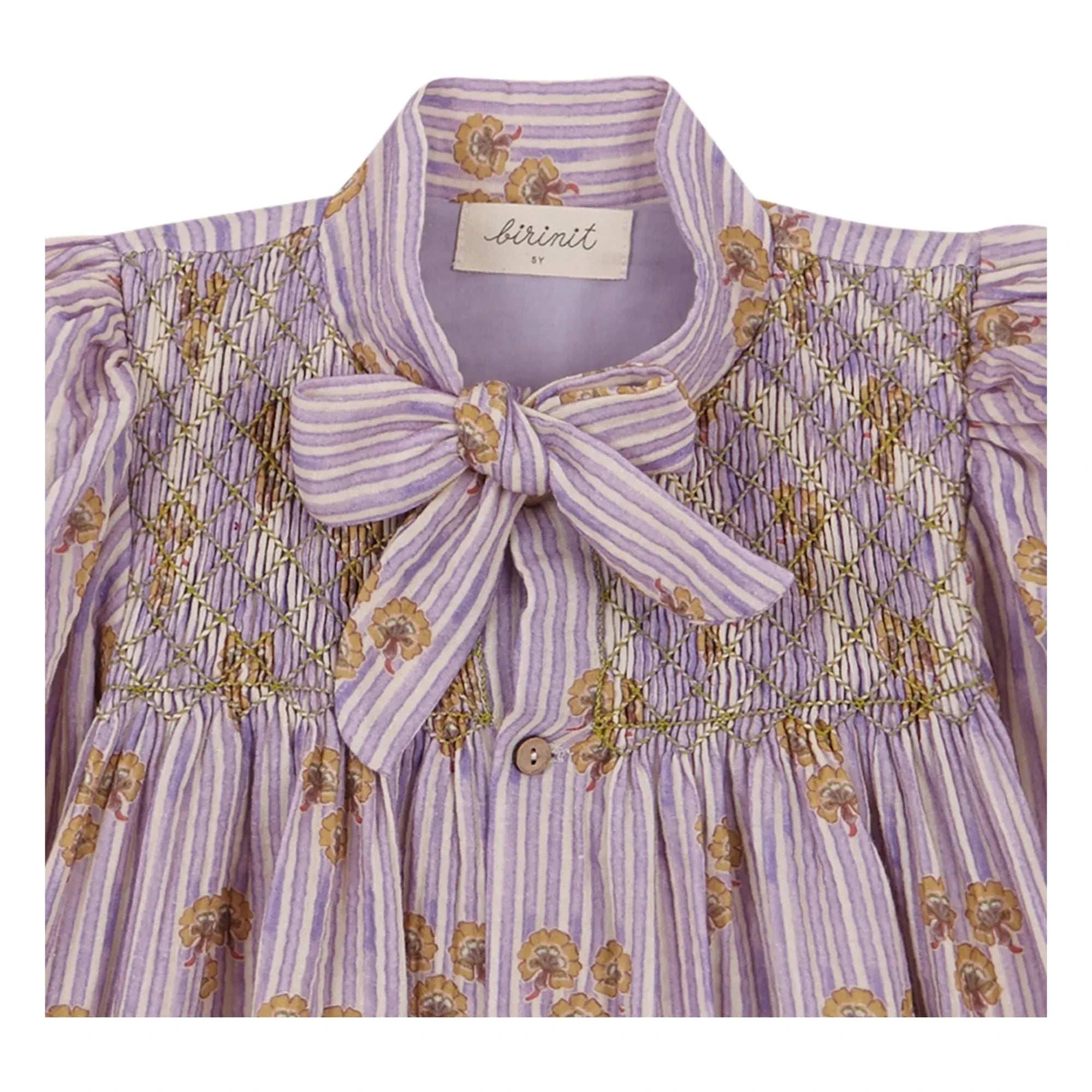 birinit - Striped Organic Cotton Cinca Gathered Dress | Dark Lilac