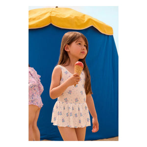 Louise Misha - Kalinda Floral Pattern Waffle Skirted Swimsuit | Recycled Fiber | Cream