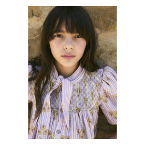 birinit - Striped Organic Cotton Cinca Gathered Dress | Dark Lilac