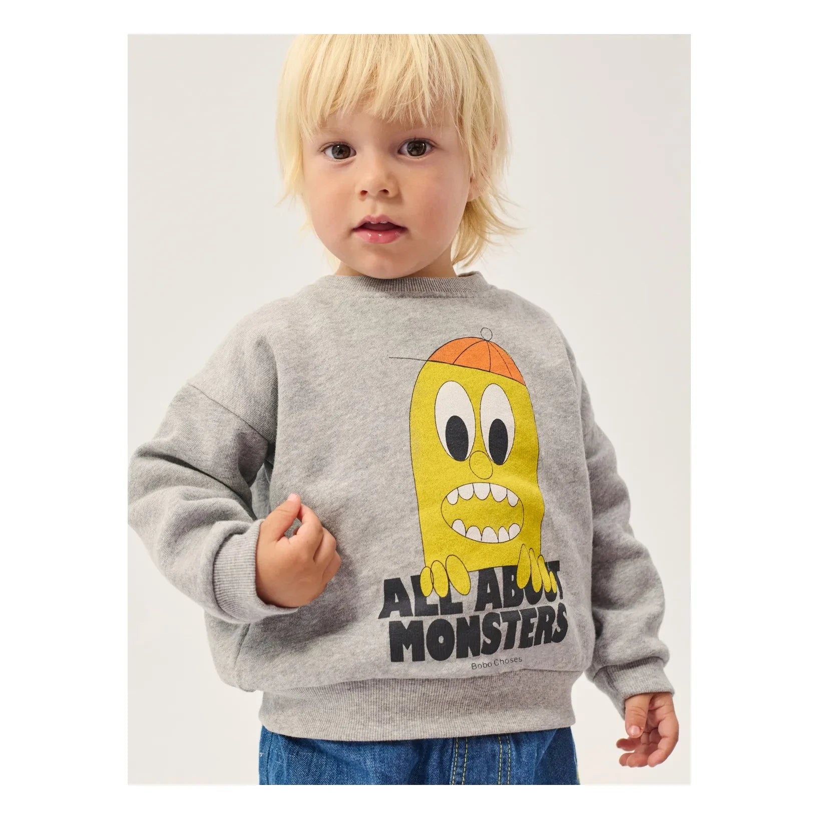 Bobo Choses - Sweat All About Monsters Organik Pamuk Bebek | Heather gri