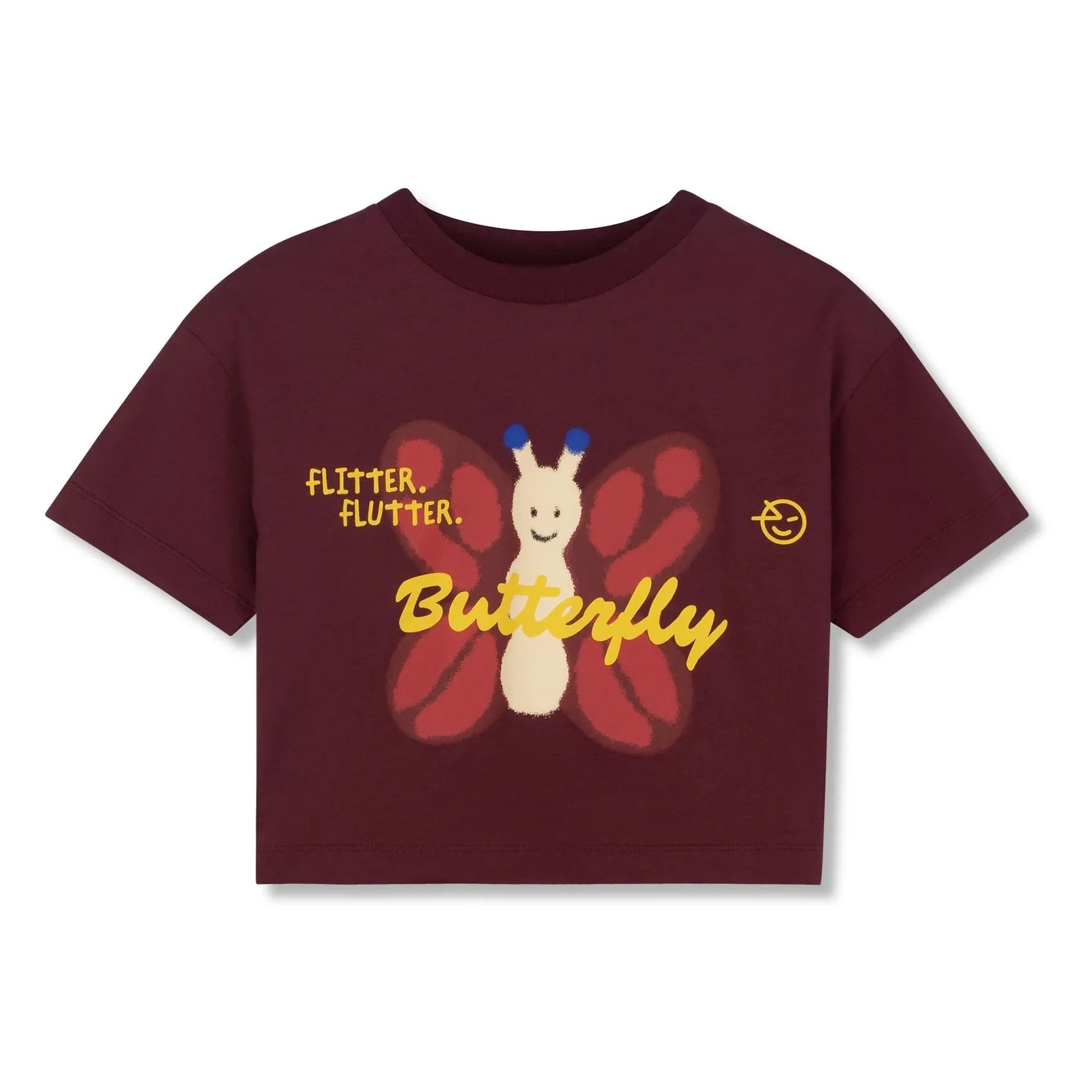 Wynken - Crop Butterfly organik pamuklu T-shirt | Bordo