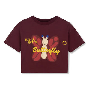 Wynken - Crop Butterfly organik pamuklu T-shirt | Bordo