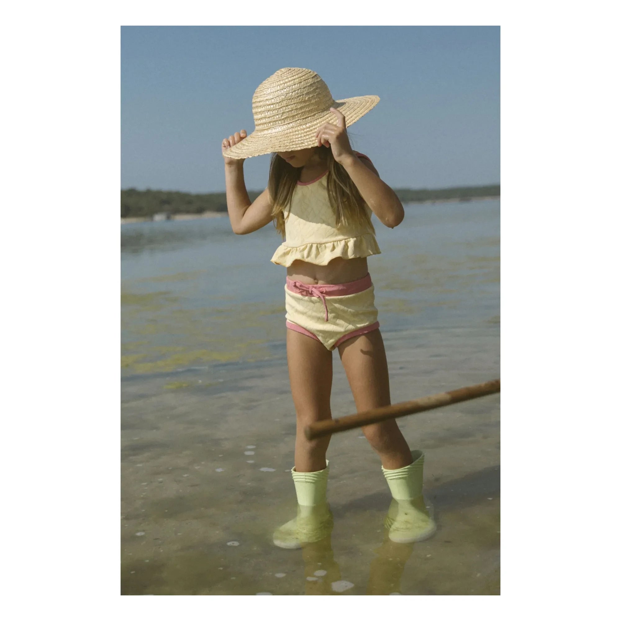 My First Cantê - Mila Leaves Textured Ruffled Swimsuit | Pale Yellow