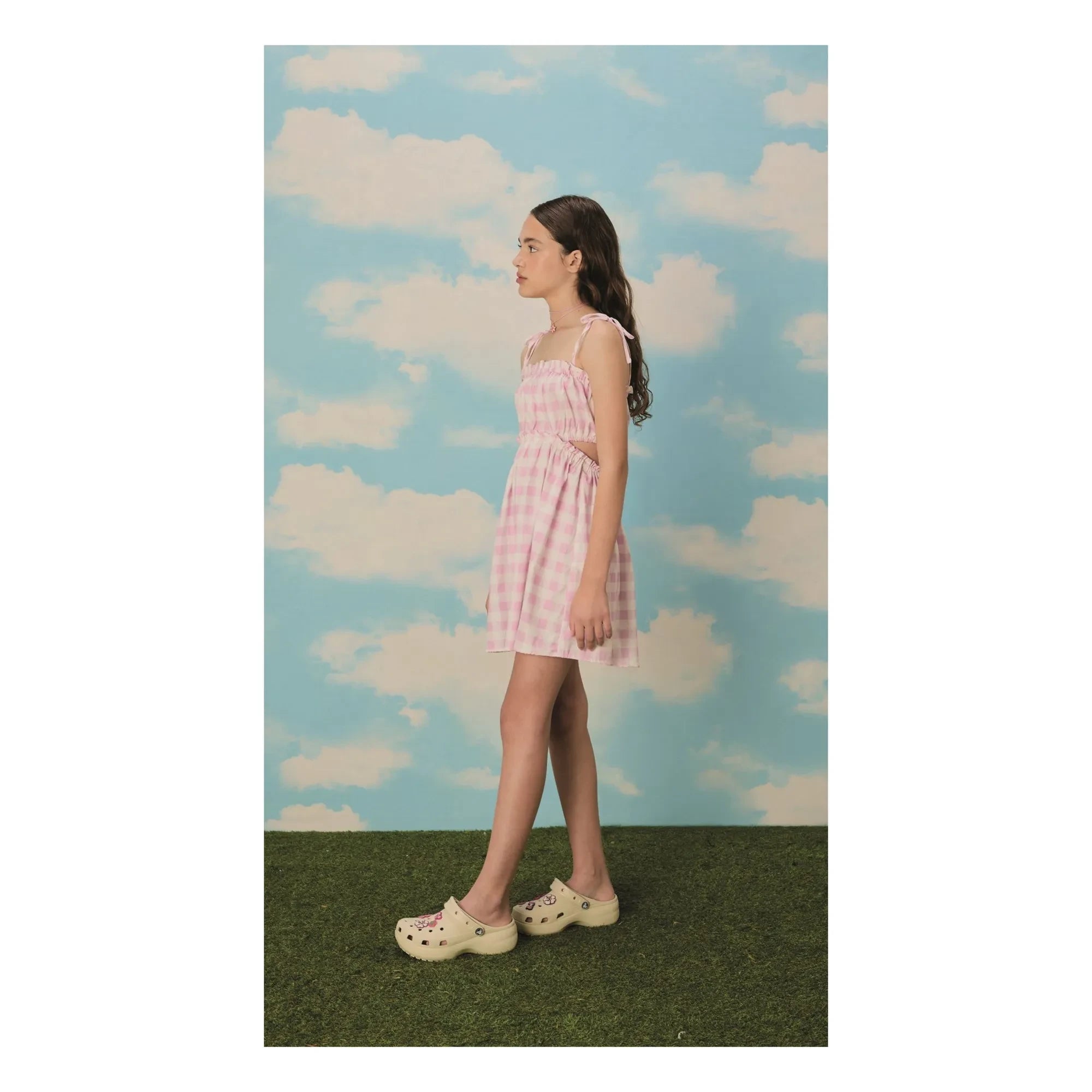 Fabula - Kruvaze Vichy elbise | Açık Pembe