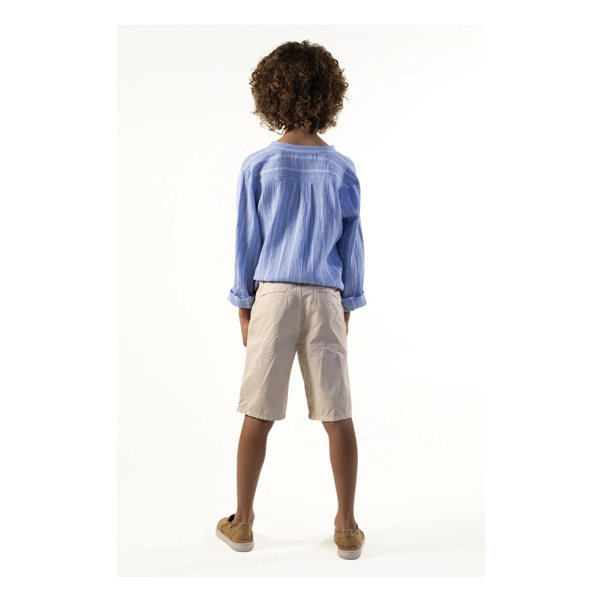 Sunchild - Striped Negril Tunisian collared blouse | Blue