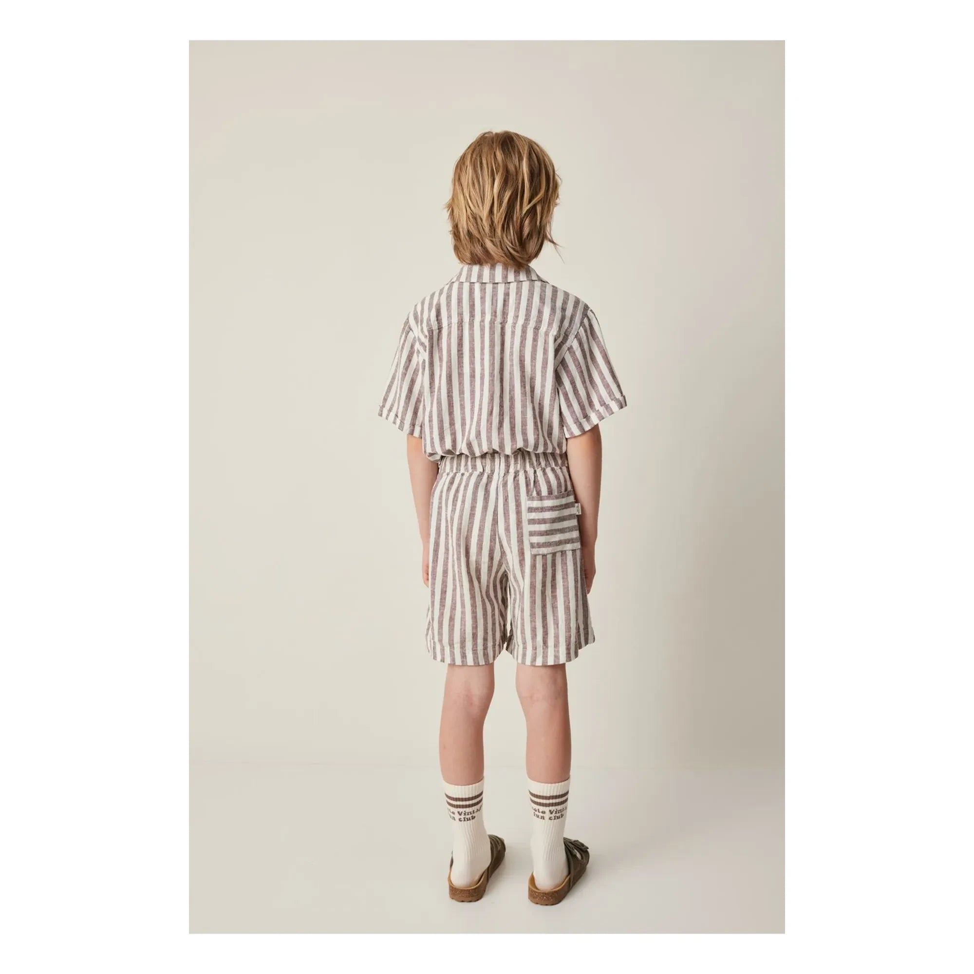 Tocoto Vintage - Keten Çizgili Gömlek | Kahverengi