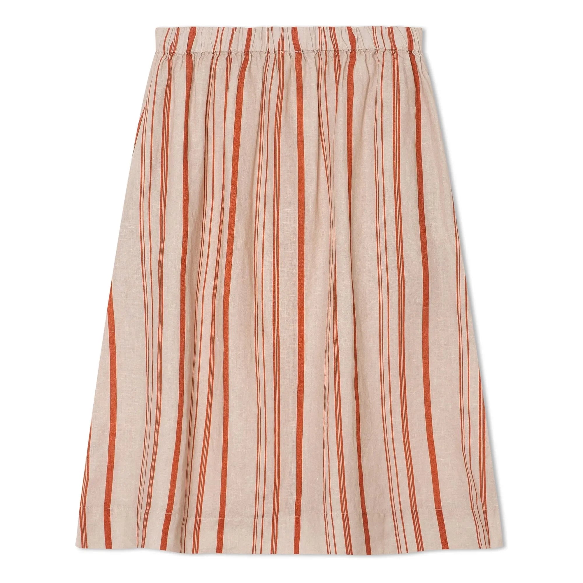 Matona - Striped Linen Midi Skirt | Off-White