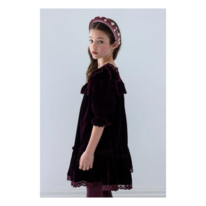 petite Amalie - Kadife Dantel Kare Yaka Elbise | Plum