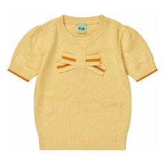 FUB - Organic Cotton Fine Knit T-Shirt with Drawstring Detail | Pale Yellow