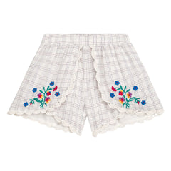Louise Misha - Asian embroidered shorts Organic cotton checkered | Cream