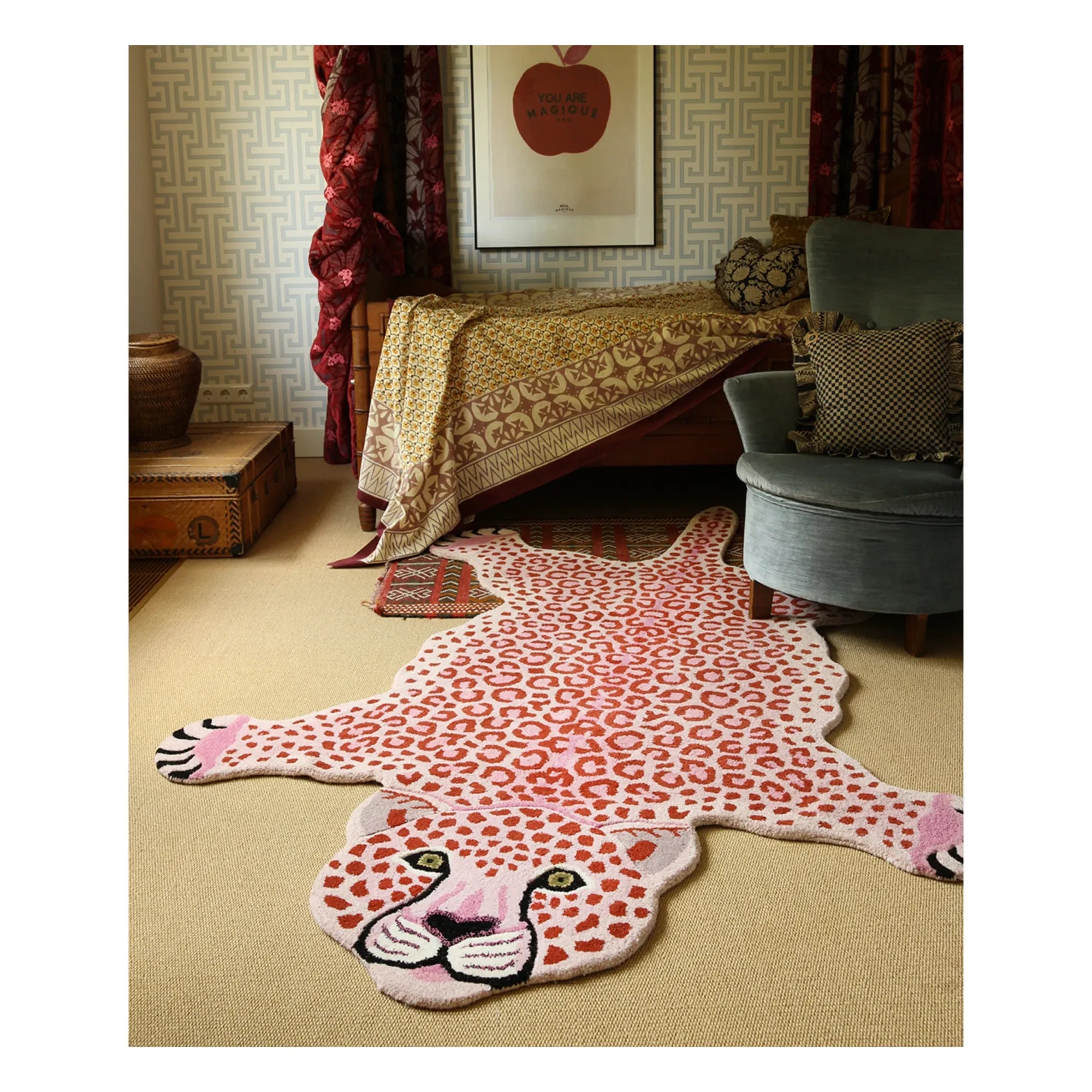 Doing Goods - Pembe Yün Leopar Desenli Halı | Pembe