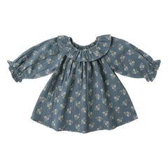 Quincy Mae - Isla Fleurie Organic Cotton Gauze Dress | Gray Blue
