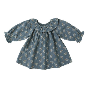 Quincy Mae - Isla Fleurie Organic Cotton Gauze Dress | Gray Blue