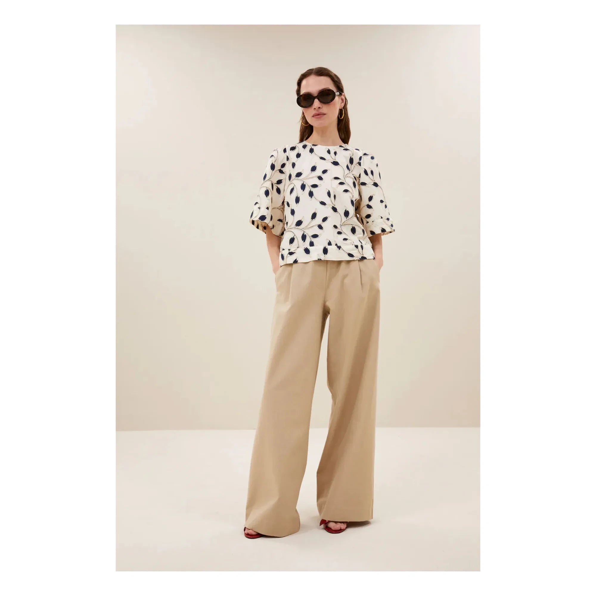 By Bar - Olivia Cotton Botanical Blouse | Midnight blue